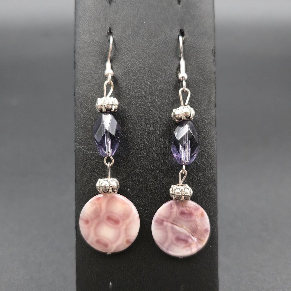 Silver Plated Pink Queen Conch Shell Handmade Earrings A7269